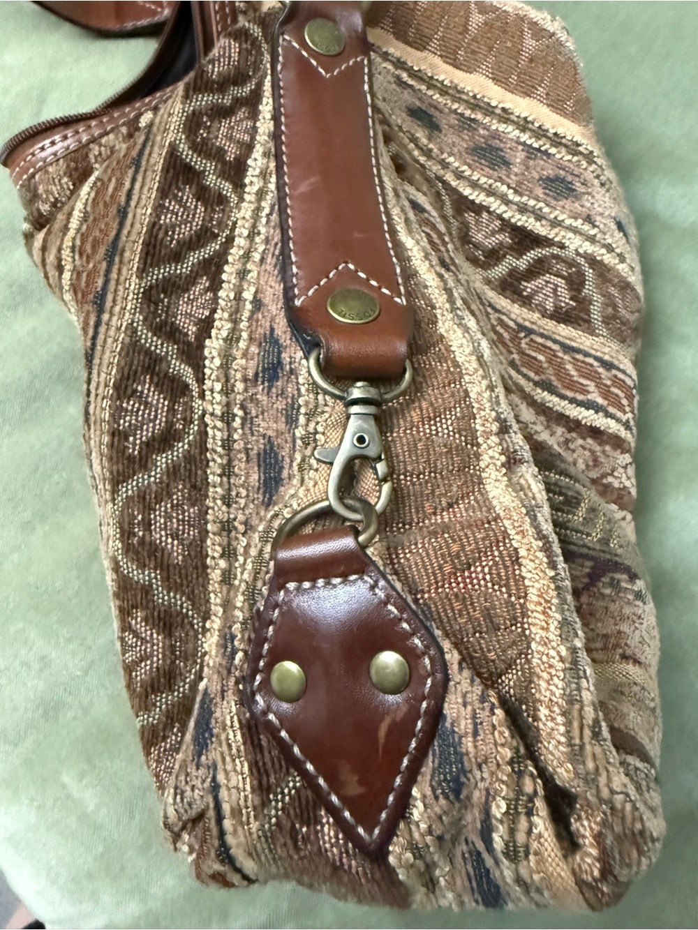 Vintage Tapestry Woven Pattern Hobo Shoulder Geometric Pattern Bag in Browns OSP - Picture 13 of 13